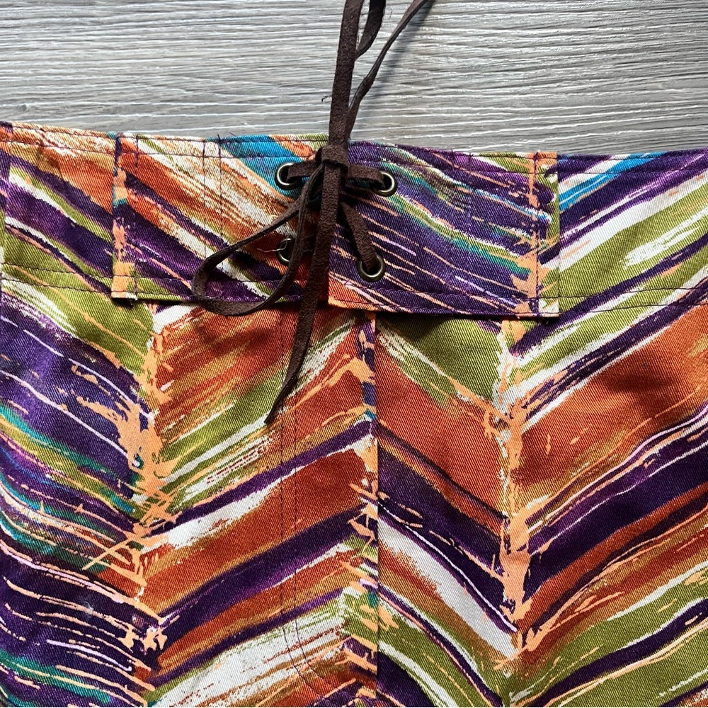 90’s Orange & Purple Lace-Up Abstract Patterned Harvé Benard Mini Skirt - Picture 3 of 5